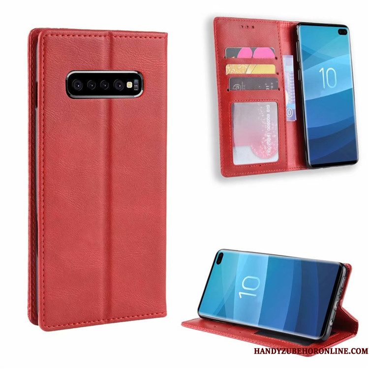 Hoesje Samsung Galaxy S10 Leer Bedrijf Blauw, Hoes Samsung Galaxy S10 Bescherming Magneet Sluittelefoon