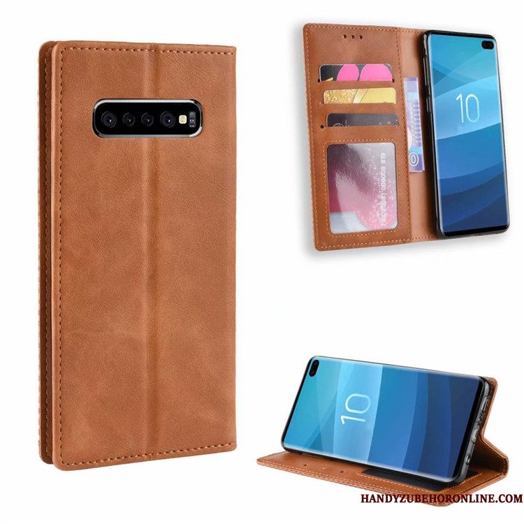 Hoesje Samsung Galaxy S10 Leer Bedrijf Blauw, Hoes Samsung Galaxy S10 Bescherming Magneet Sluittelefoon