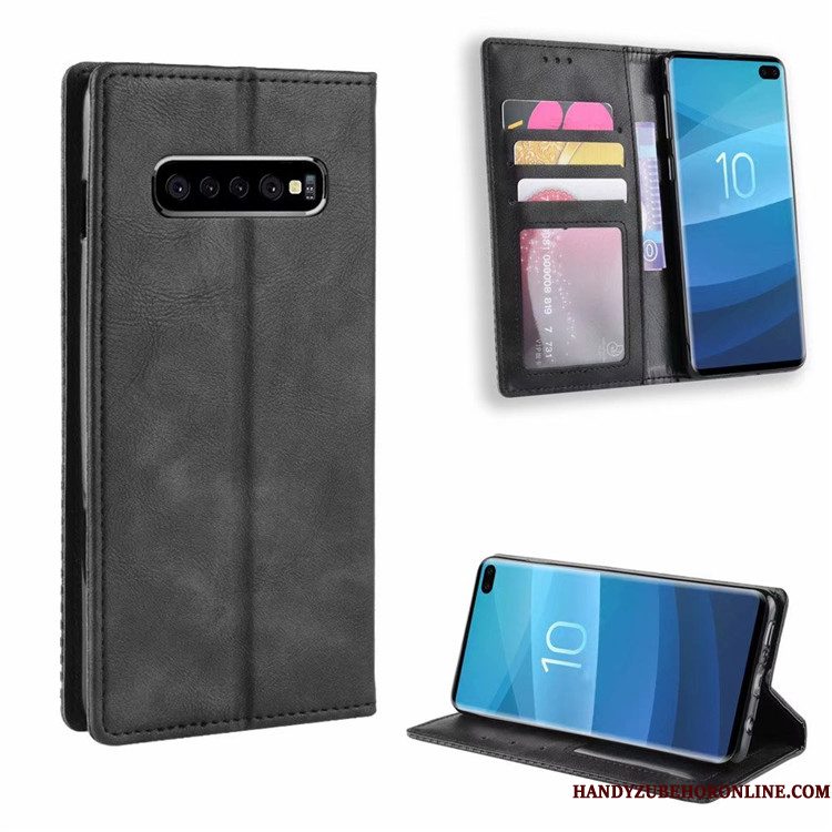 Hoesje Samsung Galaxy S10 Leer Bedrijf Blauw, Hoes Samsung Galaxy S10 Bescherming Magneet Sluittelefoon