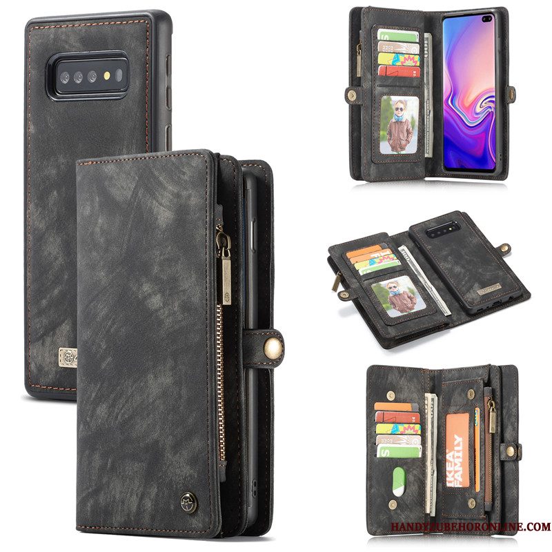 Hoesje Samsung Galaxy S10+ Leer Roodtelefoon, Hoes Samsung Galaxy S10+ Portemonnee Kaart Trend