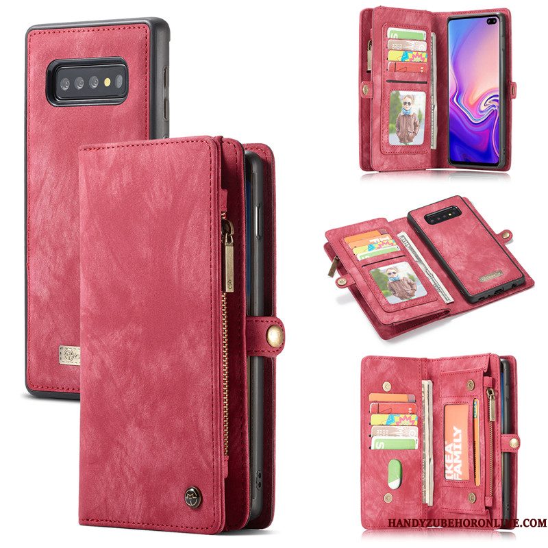 Hoesje Samsung Galaxy S10+ Leer Roodtelefoon, Hoes Samsung Galaxy S10+ Portemonnee Kaart Trend