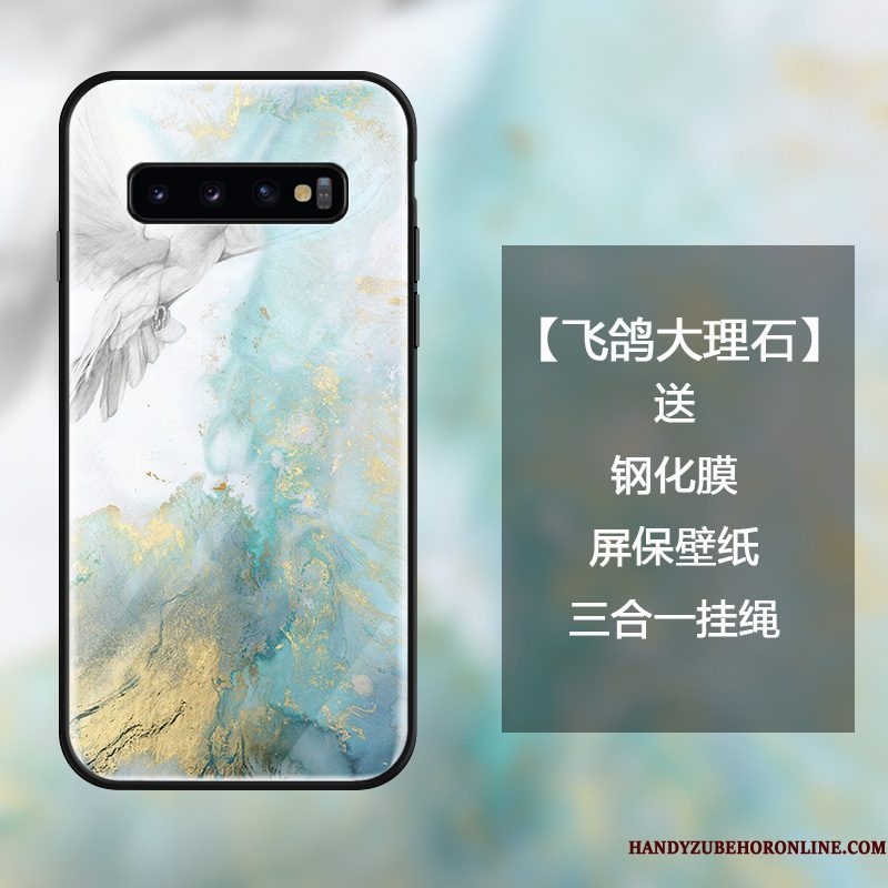 Hoesje Samsung Galaxy S10 Luxe Eenvoudige Grote, Hoes Samsung Galaxy S10 Zakken Gehard Glas Hanger