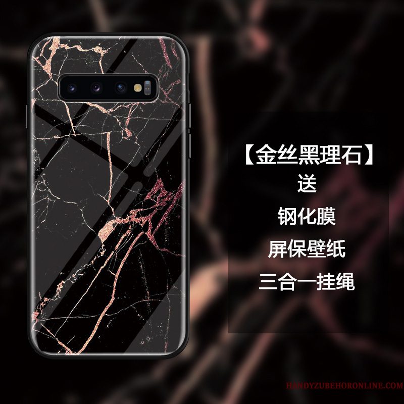 Hoesje Samsung Galaxy S10 Luxe Eenvoudige Grote, Hoes Samsung Galaxy S10 Zakken Gehard Glas Hanger