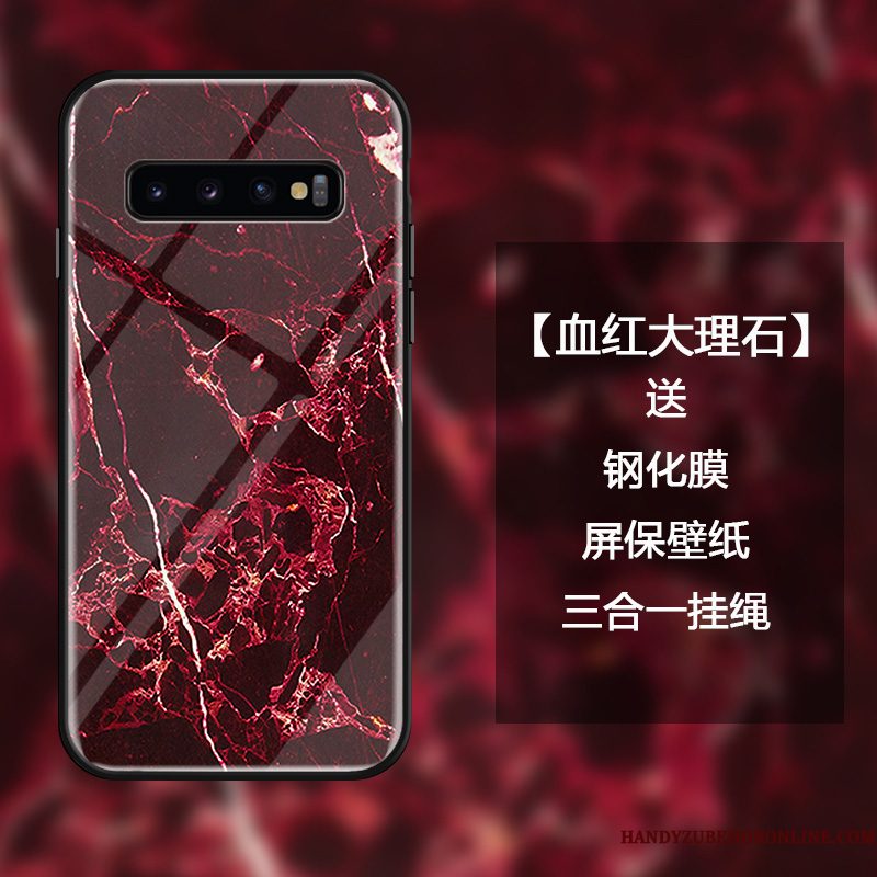 Hoesje Samsung Galaxy S10 Luxe Eenvoudige Grote, Hoes Samsung Galaxy S10 Zakken Gehard Glas Hanger