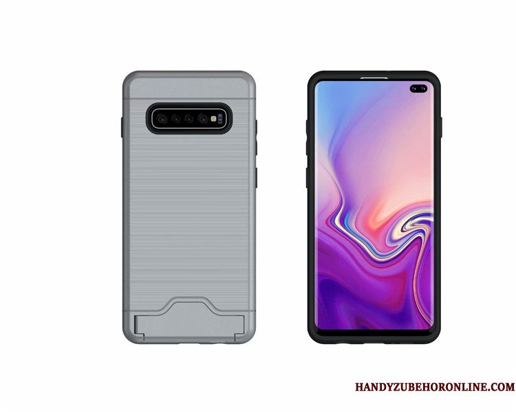 Hoesje Samsung Galaxy S10 Ondersteuning Kaart Anti-fall, Hoes Samsung Galaxy S10 Bescherming Grijs Zijde