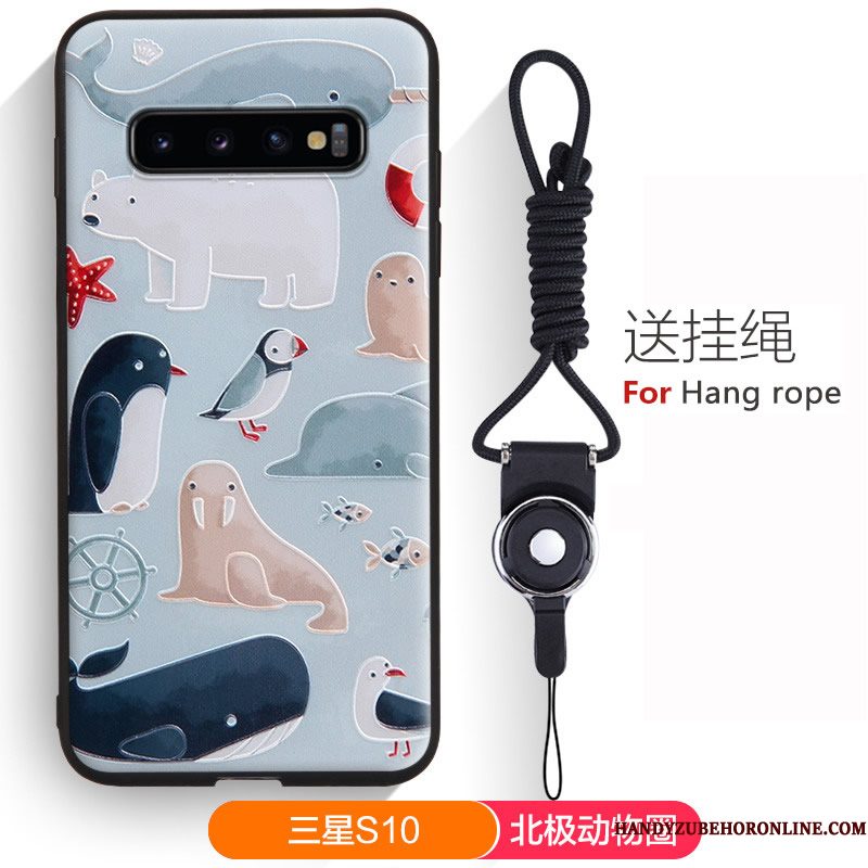 Hoesje Samsung Galaxy S10 Reliëf Groen Mooie, Hoes Samsung Galaxy S10 Spotprent Telefoon Hanger