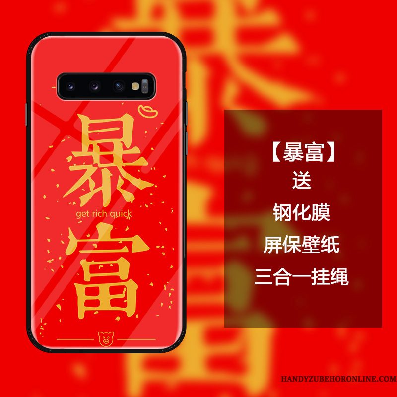 Hoesje Samsung Galaxy S10 Scheppend Anti-fall Rood, Hoes Samsung Galaxy S10 Zakken Trend Nieuw