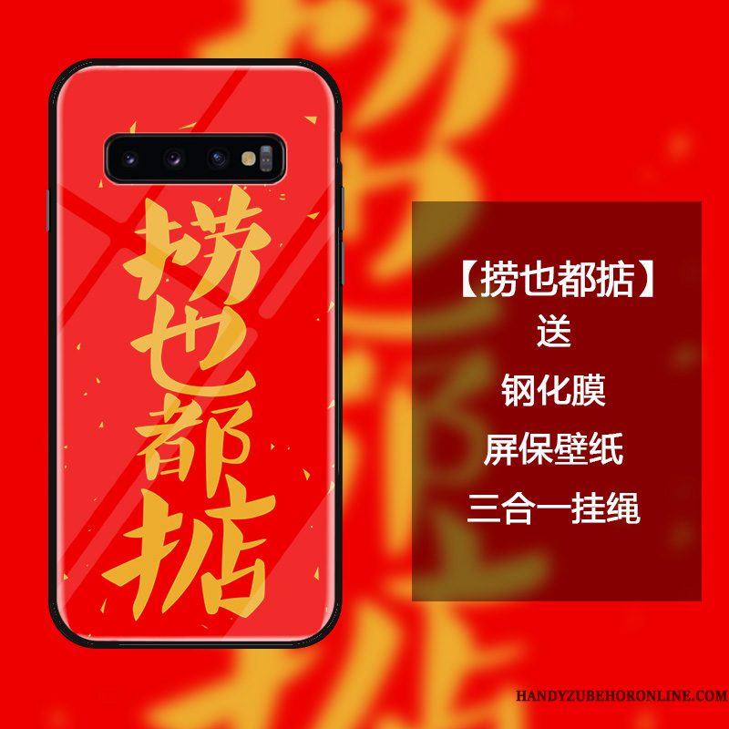 Hoesje Samsung Galaxy S10 Scheppend Anti-fall Rood, Hoes Samsung Galaxy S10 Zakken Trend Nieuw