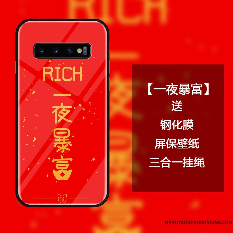 Hoesje Samsung Galaxy S10 Scheppend Anti-fall Rood, Hoes Samsung Galaxy S10 Zakken Trend Nieuw