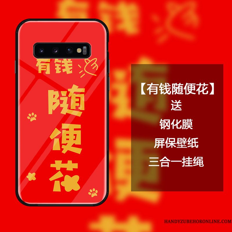 Hoesje Samsung Galaxy S10 Scheppend Anti-fall Rood, Hoes Samsung Galaxy S10 Zakken Trend Nieuw