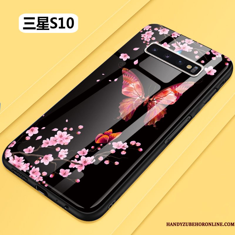 Hoesje Samsung Galaxy S10 Scheppend Telefoon Bloemen, Hoes Samsung Galaxy S10 Zakken Anti-fall Glas