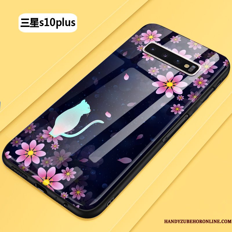 Hoesje Samsung Galaxy S10 Scheppend Telefoon Bloemen, Hoes Samsung Galaxy S10 Zakken Anti-fall Glas