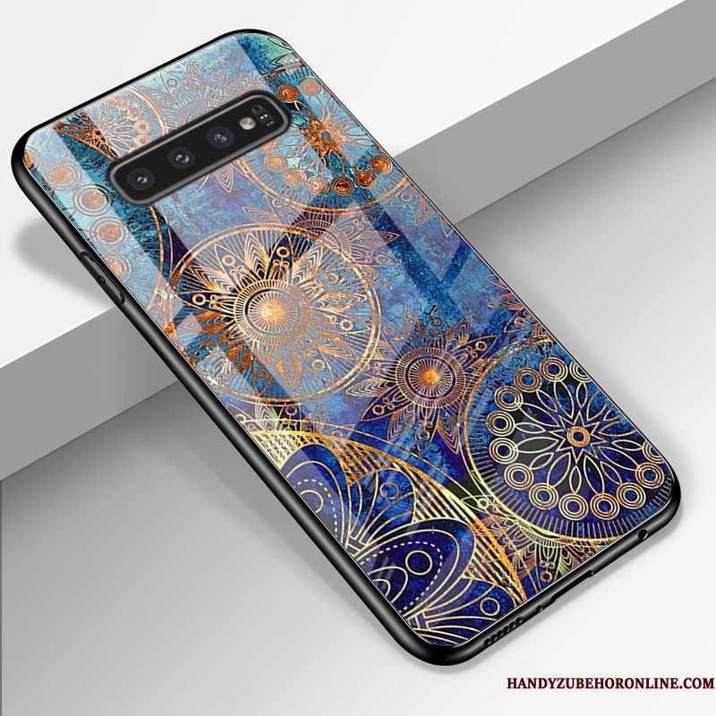 Hoesje Samsung Galaxy S10 Siliconen Anti-fall Trend, Hoes Samsung Galaxy S10 Zakken Glas Blauw