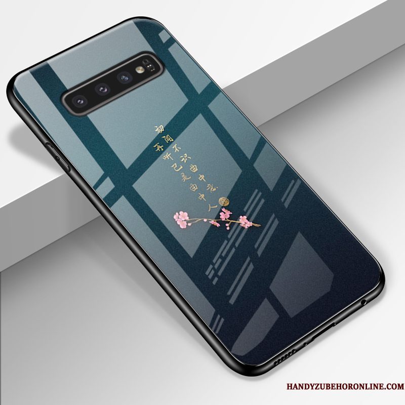 Hoesje Samsung Galaxy S10 Siliconen Anti-fall Trend, Hoes Samsung Galaxy S10 Zakken Glas Blauw