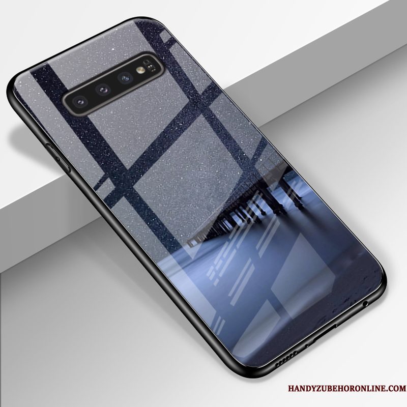 Hoesje Samsung Galaxy S10 Siliconen Anti-fall Trend, Hoes Samsung Galaxy S10 Zakken Glas Blauw