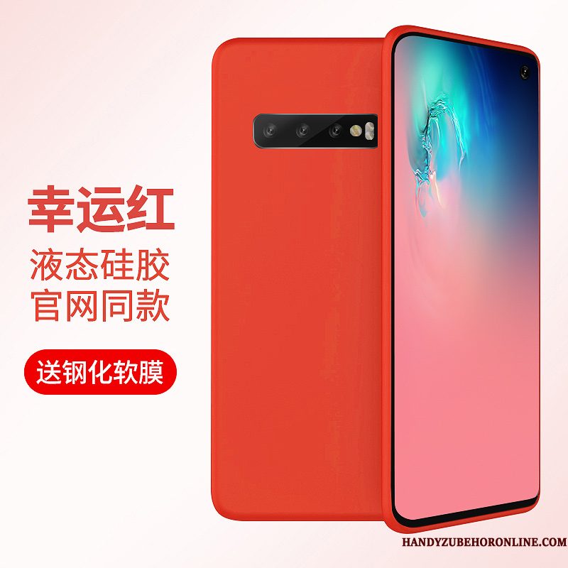 Hoesje Samsung Galaxy S10+ Siliconen Dun High End, Hoes Samsung Galaxy S10+ Scheppend Trendy Merk Rood