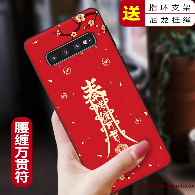 Hoesje Samsung Galaxy S10+ Siliconen Persoonlijk Rood, Hoes Samsung Galaxy S10+ Scheppend Chinese Stijl Nieuw