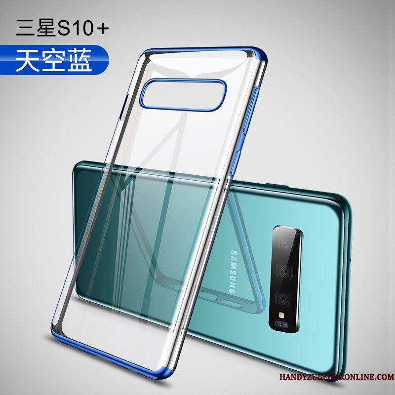 Hoesje Samsung Galaxy S10+ Siliconen Telefoon Blauw, Hoes Samsung Galaxy S10+ Zakken Trend Anti-fall