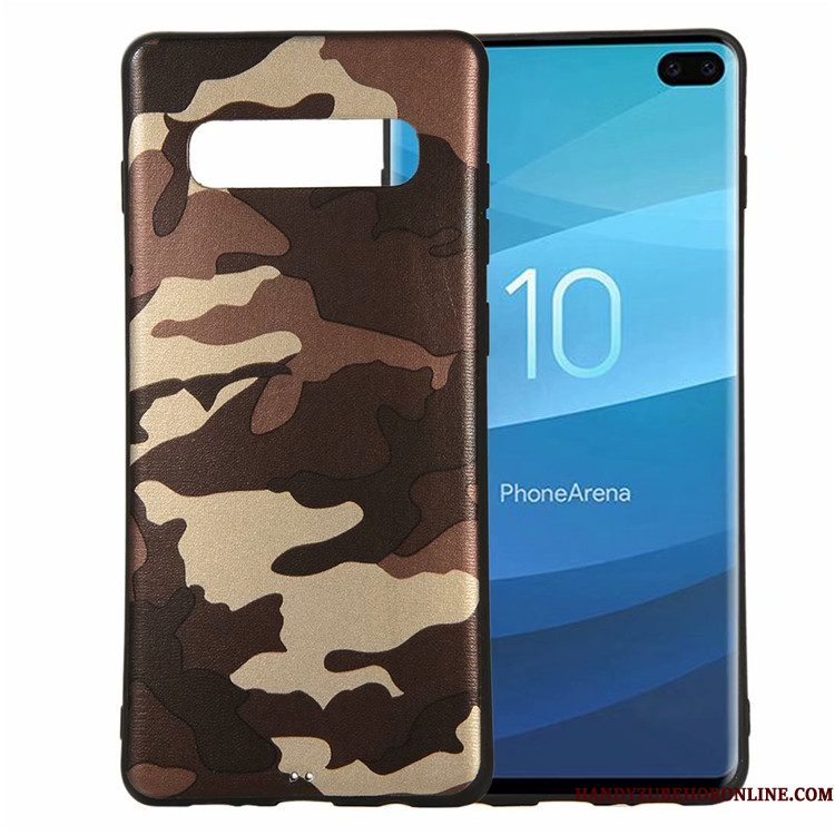 Hoesje Samsung Galaxy S10 Zacht Camouflage Nieuw, Hoes Samsung Galaxy S10 Zakken Wit Pu