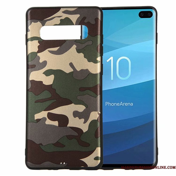 Hoesje Samsung Galaxy S10 Zacht Camouflage Nieuw, Hoes Samsung Galaxy S10 Zakken Wit Pu