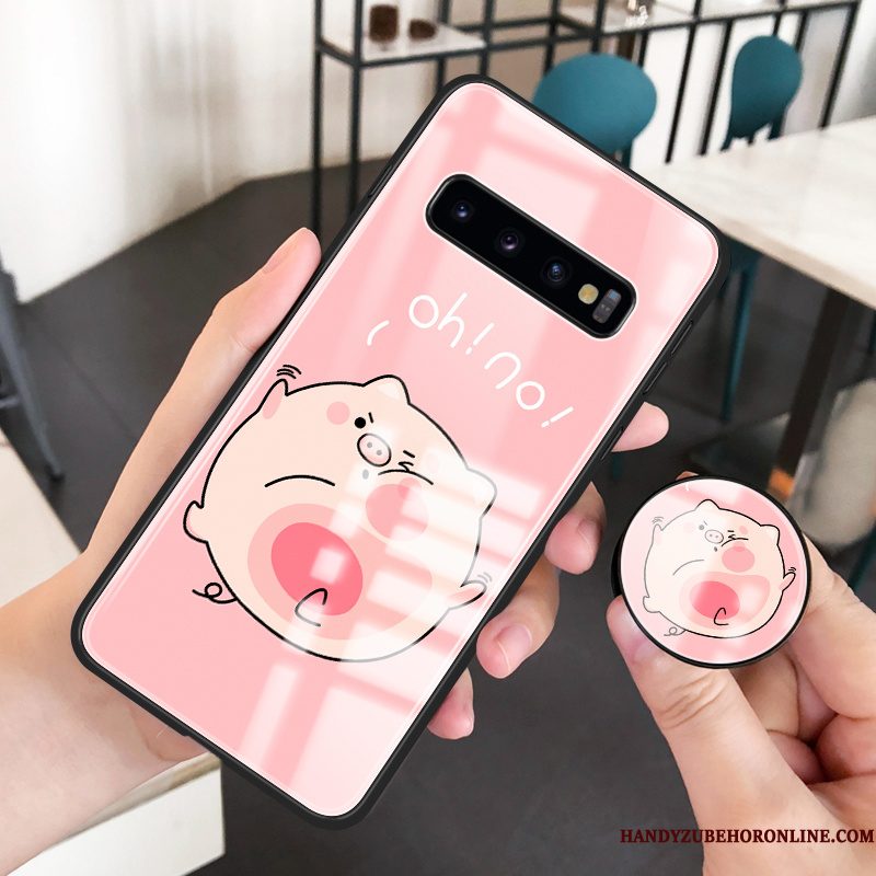 Hoesje Samsung Galaxy S10 Zacht Glas Roze, Hoes Samsung Galaxy S10 Siliconen Anti-fall Persoonlijk