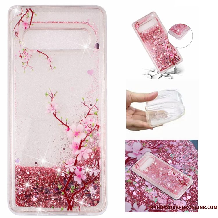 Hoesje Samsung Galaxy S10 Zacht Vloeistof Drijfzand, Hoes Samsung Galaxy S10 Bescherming Telefoon Groen