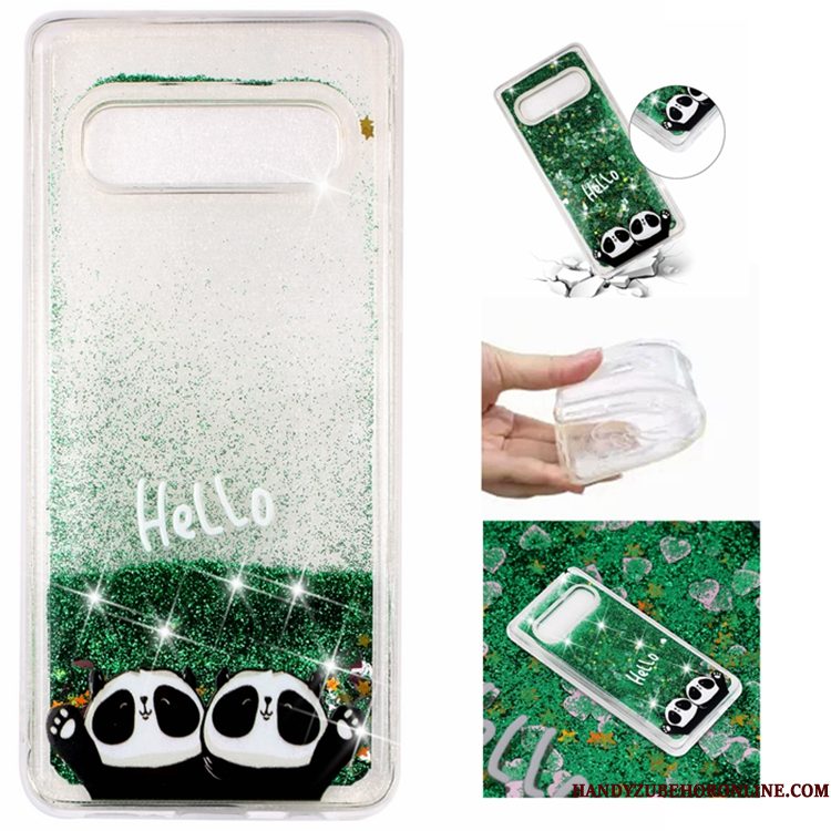 Hoesje Samsung Galaxy S10 Zacht Vloeistof Drijfzand, Hoes Samsung Galaxy S10 Bescherming Telefoon Groen