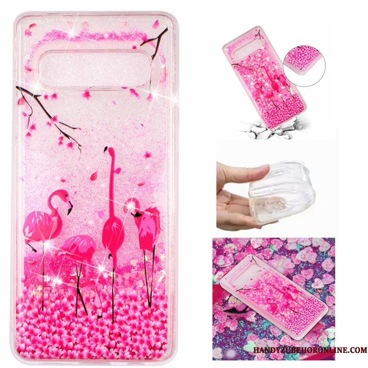 Hoesje Samsung Galaxy S10 Zacht Vloeistof Drijfzand, Hoes Samsung Galaxy S10 Bescherming Telefoon Groen