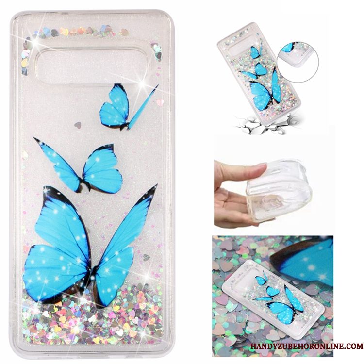 Hoesje Samsung Galaxy S10 Zacht Vloeistof Drijfzand, Hoes Samsung Galaxy S10 Bescherming Telefoon Groen