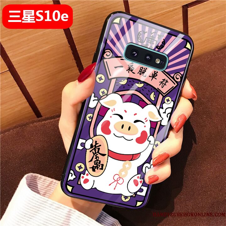 Hoesje Samsung Galaxy S10e Bescherming Glastelefoon, Hoes Samsung Galaxy S10e Spotprent Purper Anti-fall