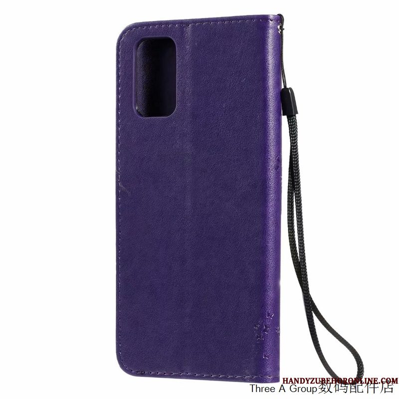 Hoesje Samsung Galaxy S20 Folio Kat Purper, Hoes Samsung Galaxy S20 Reliëf Telefoon Anti-fall