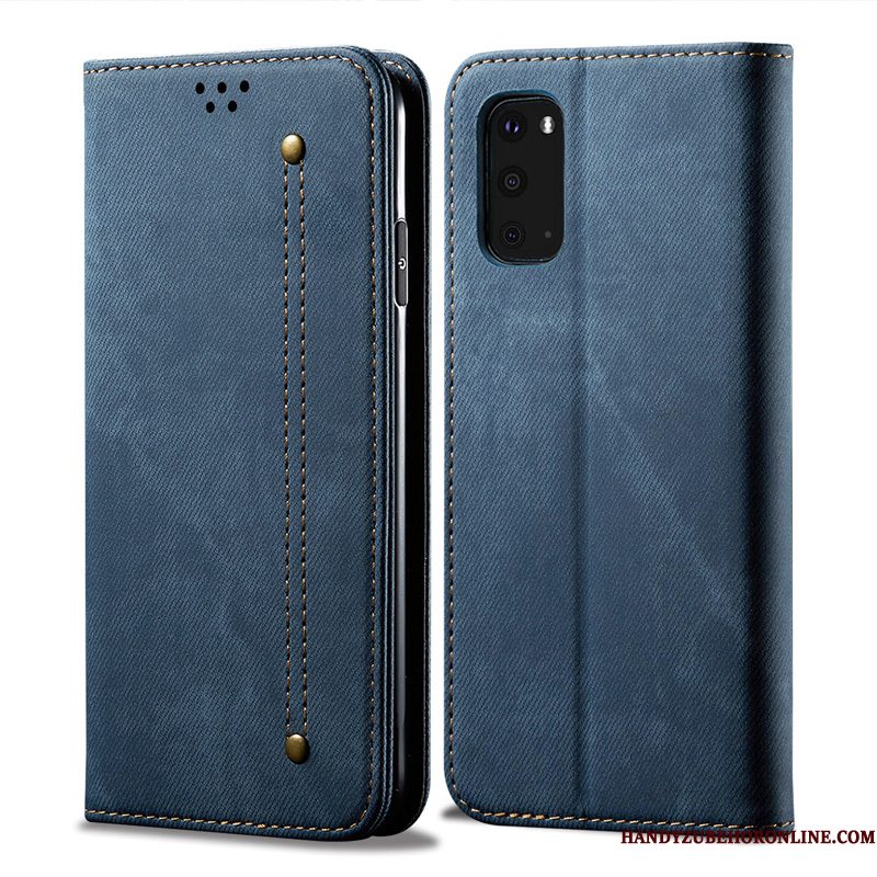 Hoesje Samsung Galaxy S20 Leer Bedrijf Met De Hand, Hoes Samsung Galaxy S20 Folio Blauw