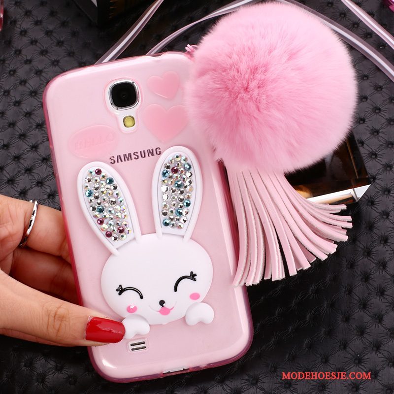 Hoesje Samsung Galaxy S4 Bescherming Pompom Opknoping Nek, Hoes Samsung Galaxy S4 Strass Telefoon Purper