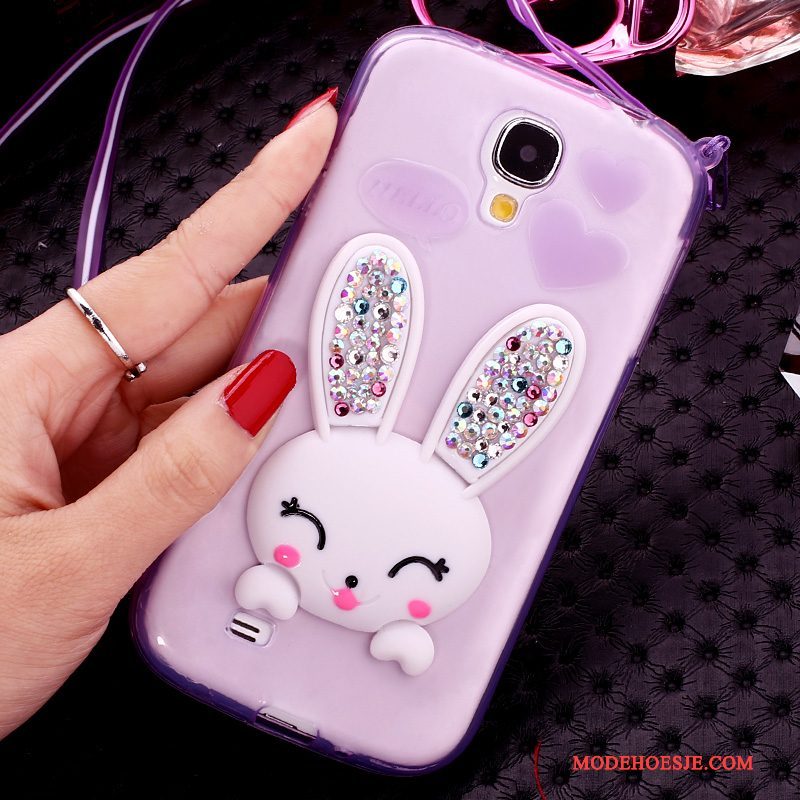 Hoesje Samsung Galaxy S4 Bescherming Pompom Opknoping Nek, Hoes Samsung Galaxy S4 Strass Telefoon Purper