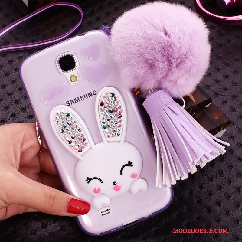 Hoesje Samsung Galaxy S4 Bescherming Pompom Opknoping Nek, Hoes Samsung Galaxy S4 Strass Telefoon Purper