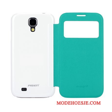 Hoesje Samsung Galaxy S4 Leer Windows Anti-fall, Hoes Samsung Galaxy S4 Bescherming Trend Geel