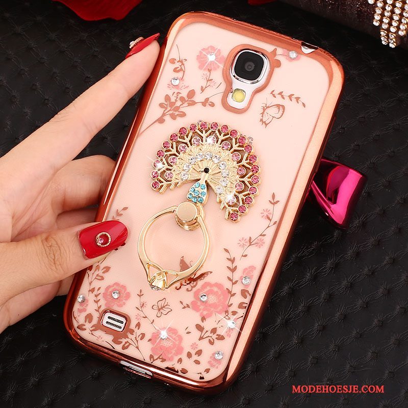 Hoesje Samsung Galaxy S4 Siliconen Telefoon Ring, Hoes Samsung Galaxy S4 Strass Goud