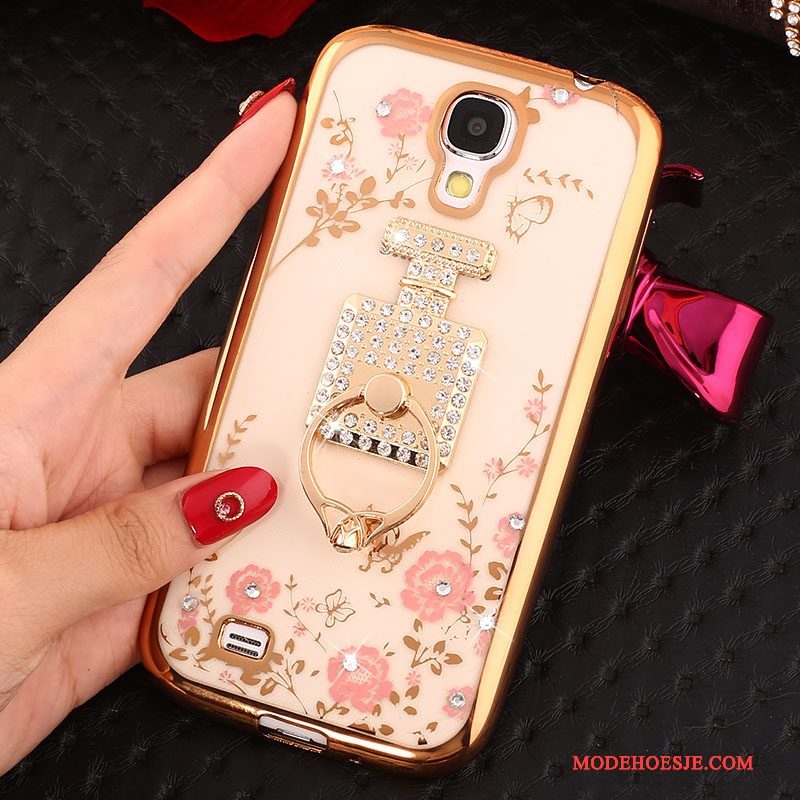 Hoesje Samsung Galaxy S4 Siliconen Telefoon Ring, Hoes Samsung Galaxy S4 Strass Goud