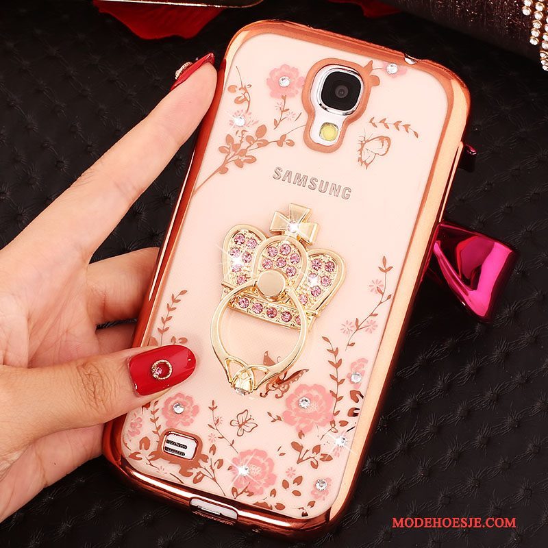 Hoesje Samsung Galaxy S4 Siliconen Telefoon Ring, Hoes Samsung Galaxy S4 Strass Goud