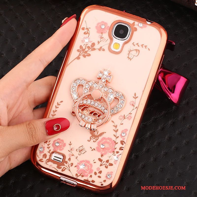 Hoesje Samsung Galaxy S4 Siliconen Telefoon Ring, Hoes Samsung Galaxy S4 Strass Goud