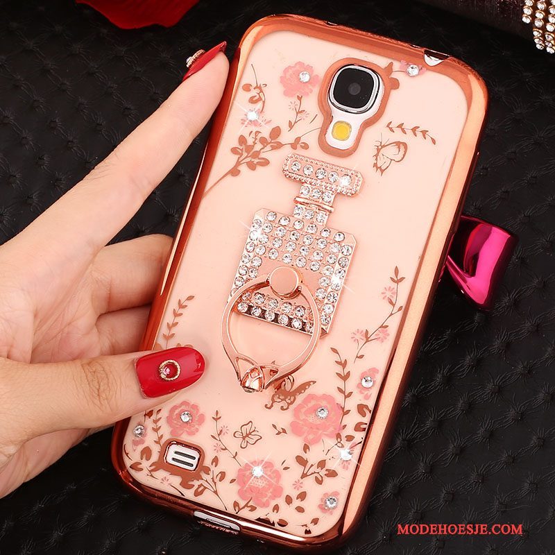 Hoesje Samsung Galaxy S4 Siliconen Telefoon Ring, Hoes Samsung Galaxy S4 Strass Goud