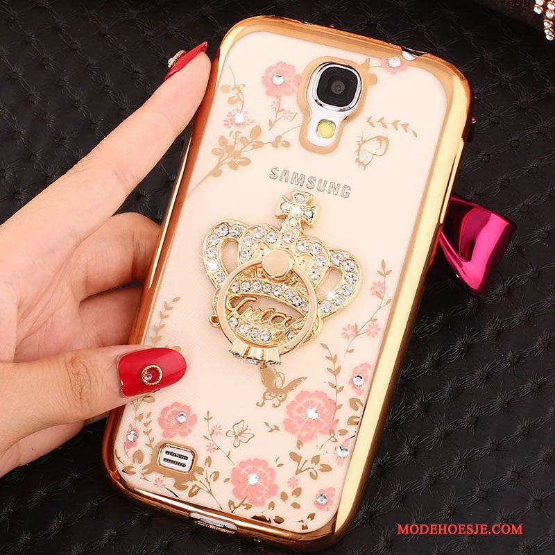 Hoesje Samsung Galaxy S4 Siliconen Telefoon Ring, Hoes Samsung Galaxy S4 Strass Goud