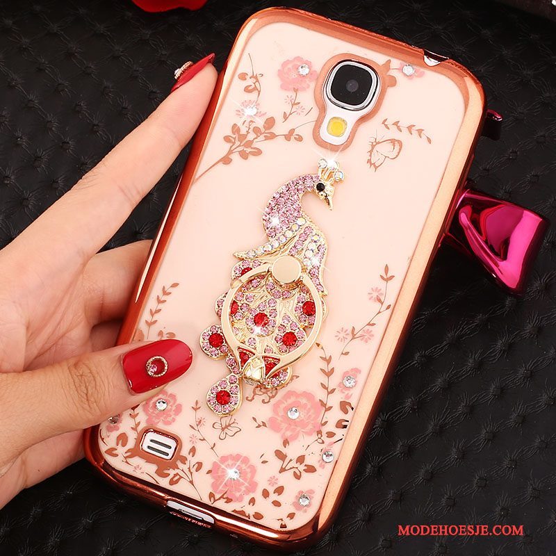 Hoesje Samsung Galaxy S4 Siliconen Telefoon Ring, Hoes Samsung Galaxy S4 Strass Goud