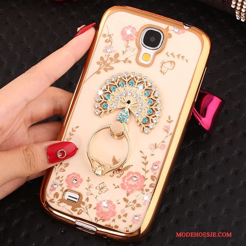 Hoesje Samsung Galaxy S4 Siliconen Telefoon Ring, Hoes Samsung Galaxy S4 Strass Goud