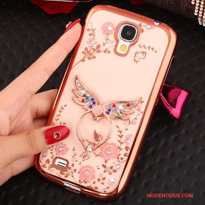 Hoesje Samsung Galaxy S4 Siliconen Telefoon Ring, Hoes Samsung Galaxy S4 Strass Goud