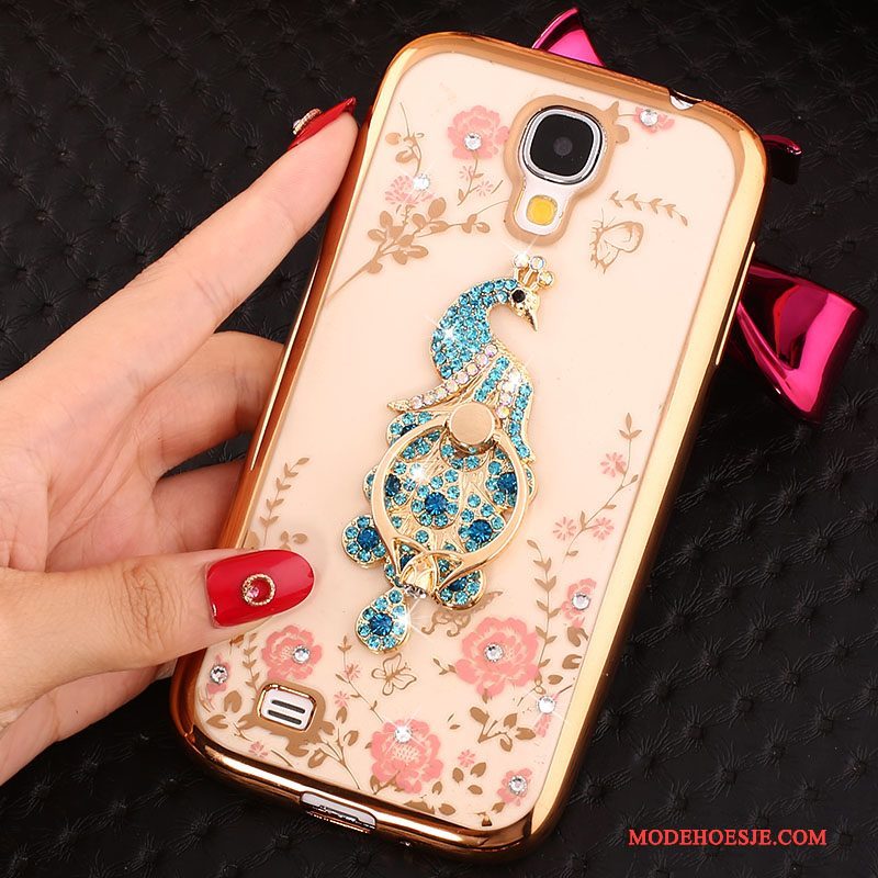 Hoesje Samsung Galaxy S4 Siliconen Telefoon Ring, Hoes Samsung Galaxy S4 Strass Goud