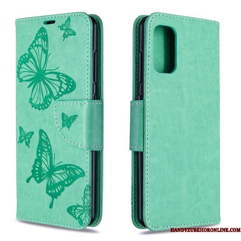 Hoesje Samsung Galaxy S41 Bescherming Vlinder Groen, Hoes Samsung Galaxy S41 Leer Effen Kleur Reliëf