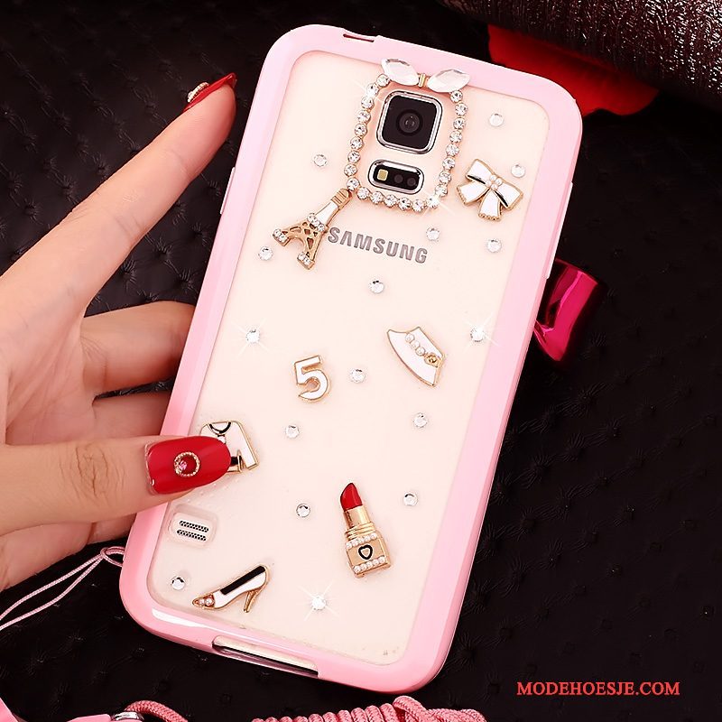 Hoesje Samsung Galaxy S5 Bescherming Telefoon Anti-fall, Hoes Samsung Galaxy S5 Zacht Roze Opknoping Nek