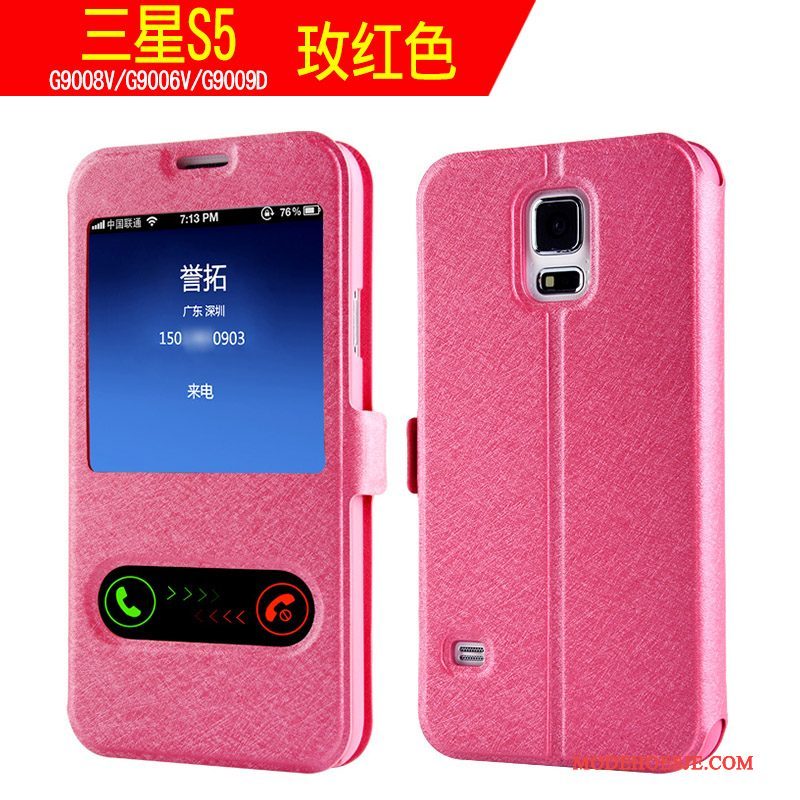 Hoesje Samsung Galaxy S5 Leer Dun Goud, Hoes Samsung Galaxy S5 Folio Telefoon Trend