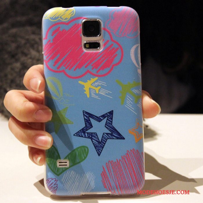 Hoesje Samsung Galaxy S5 Siliconen Lichtblauwtelefoon, Hoes Samsung Galaxy S5 Zacht Anti-fall